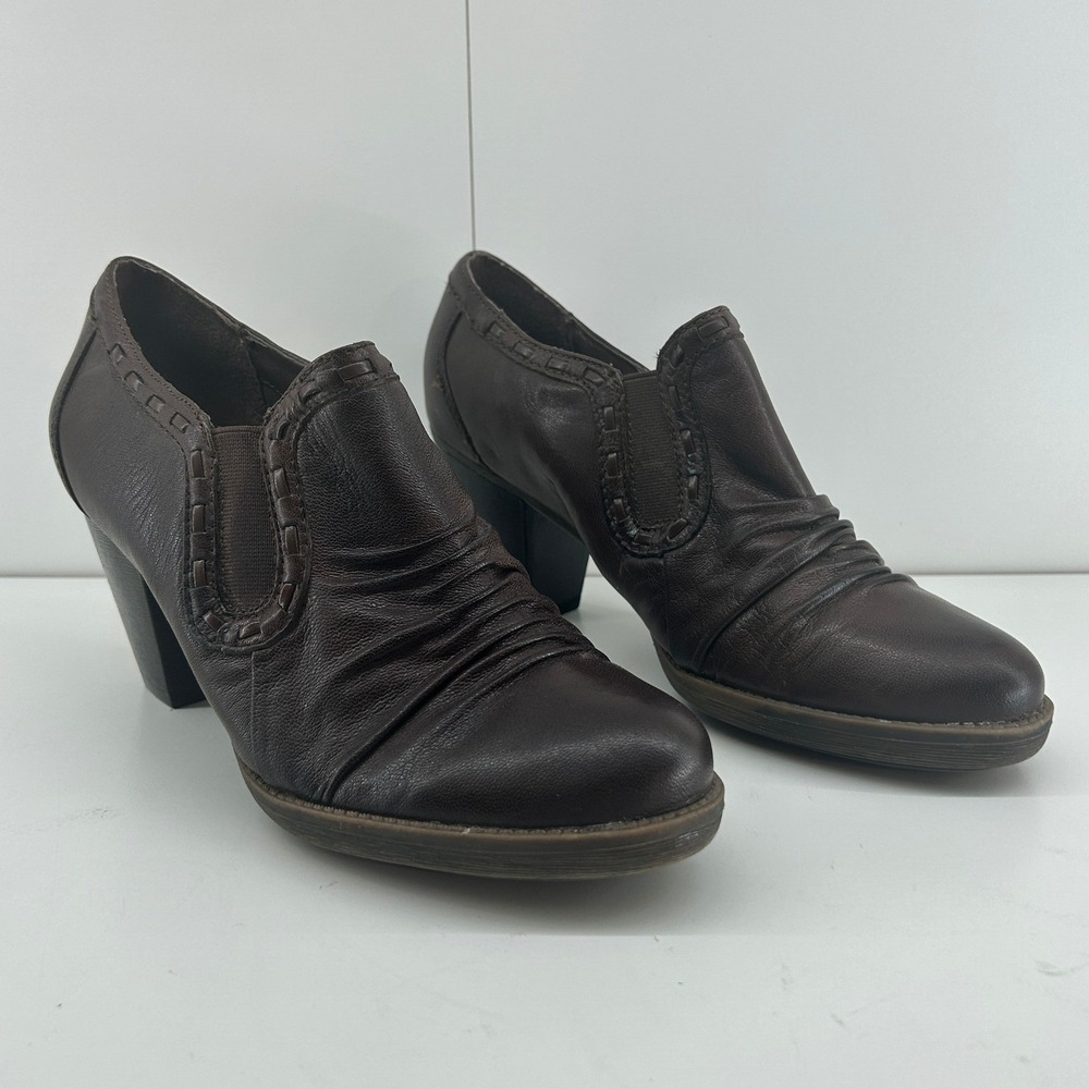 Bare Traps Womens Brown Leather Heeled Ankle Booties Slip On Size 9.5M
